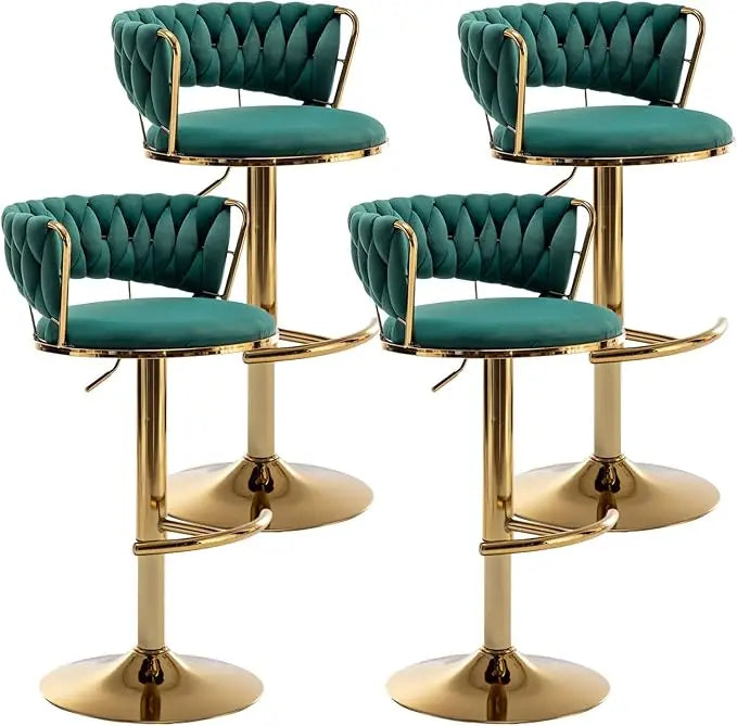 Gold Velvet Bar Stools Set of 4, Counter Height Bar Stools with Low Back, Swivel Stool for Kitchen Island, Bar Pub (Beige)