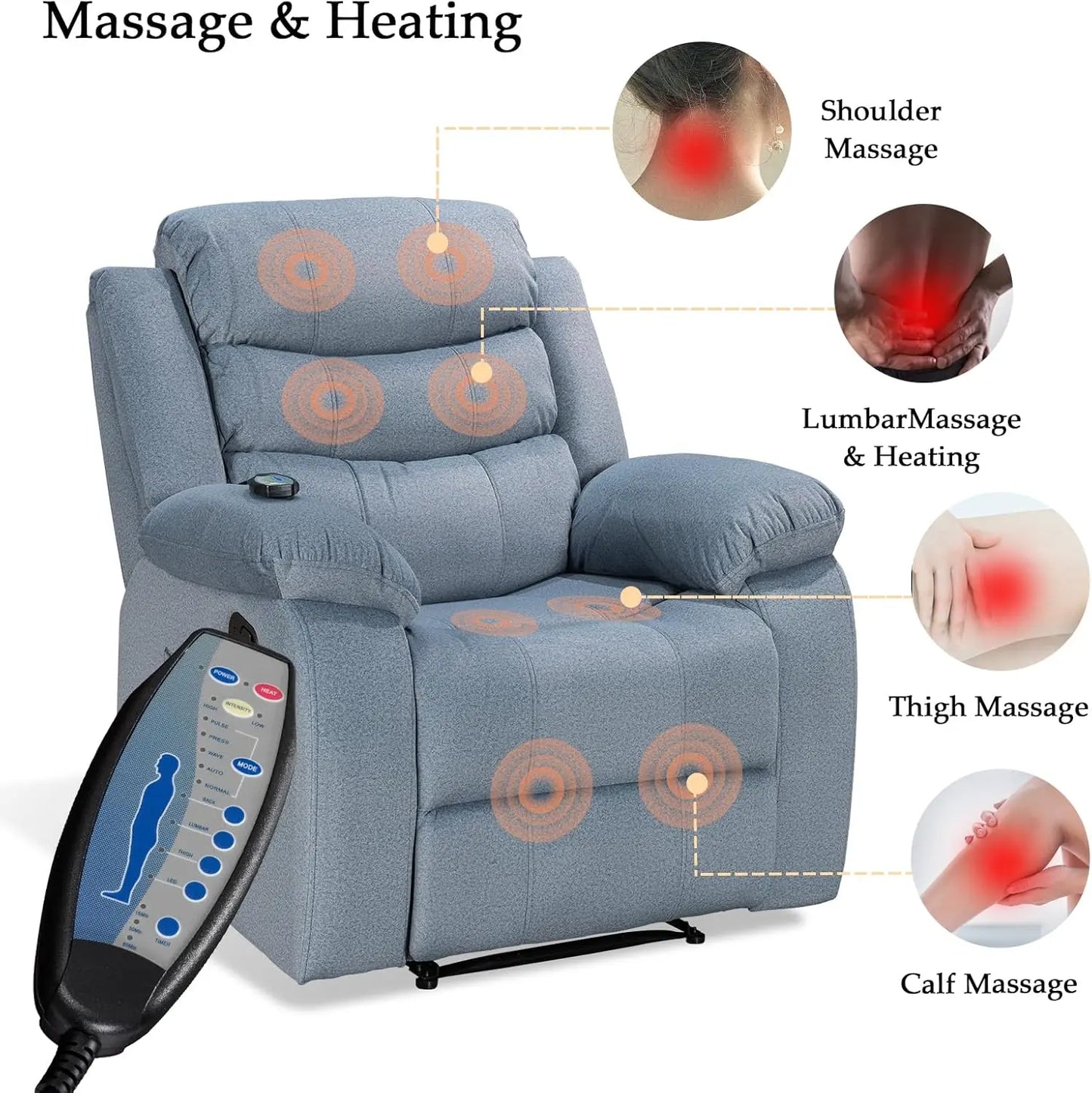 Massage Recliner Chair, Upholstered Sofa with Massage and Heating Function, Multifunctional Recliner for Living Room Lazy Boy, S