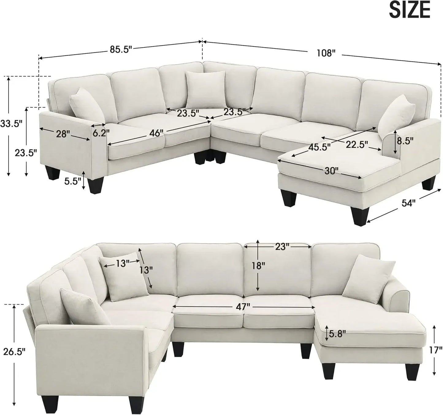 Modern Convertible Sectional Sofa,U Shape Sectional Sofa for Living Room, 7 Seat L Shaped Living Room Sofa Set with Ottoman