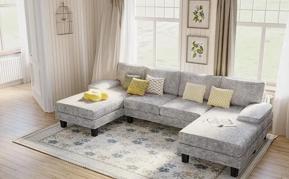 YESHOMY Convertible Sectional Sofa U-Shaped Couch with Soft Modern Cotton Chenille Fabric for Living Room, Oversized Seats with