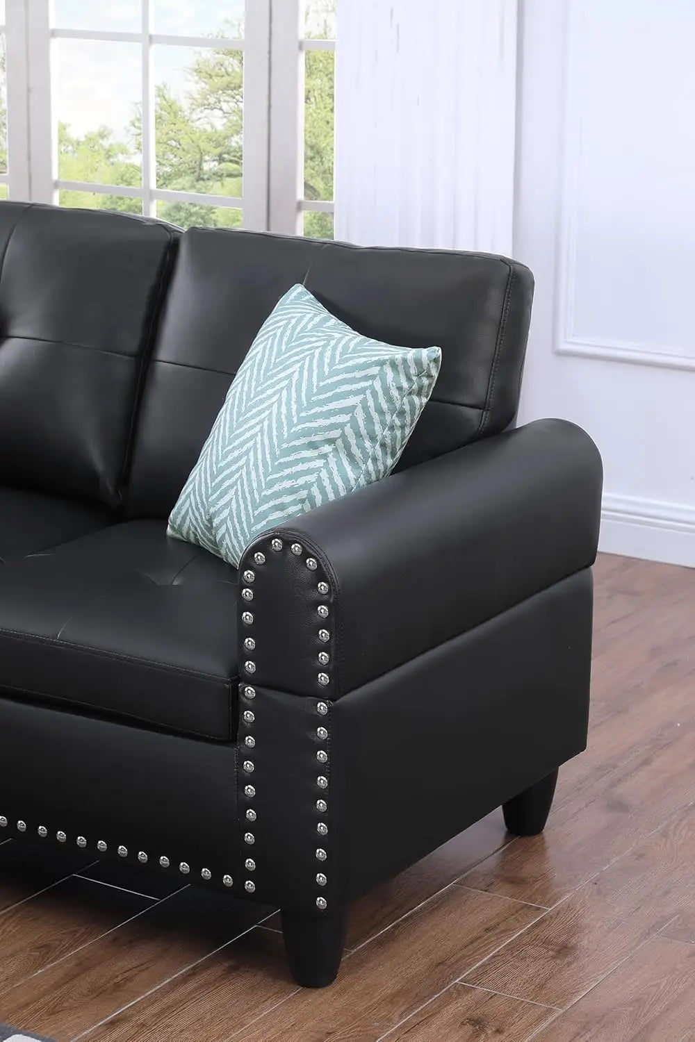 Sectional Sofa with R Chaise, L-Shaped 5 Seaters Faux Leather Upholstered Corner Sofa & Couch W/2 Cup Holders and Storage Ottoma
