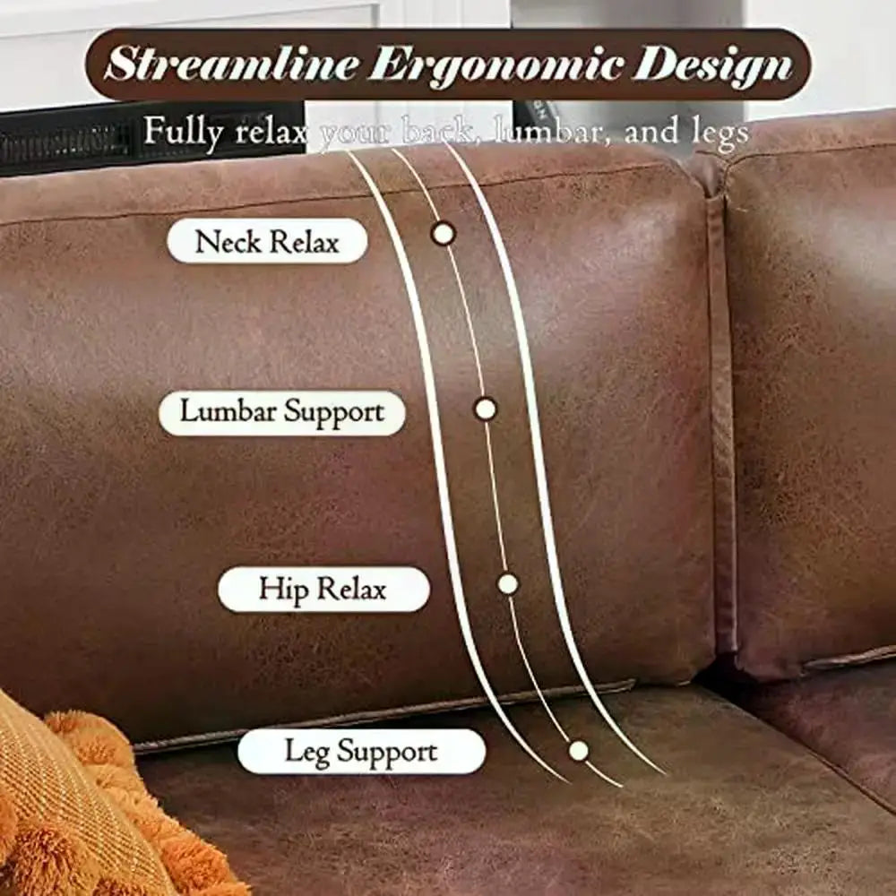 Mid-Century Modern Brown Faux Leather Sofa 79" Comfy Couch Spacious Seat Easy Assembly Durable PU Leather Loveseat Living Room