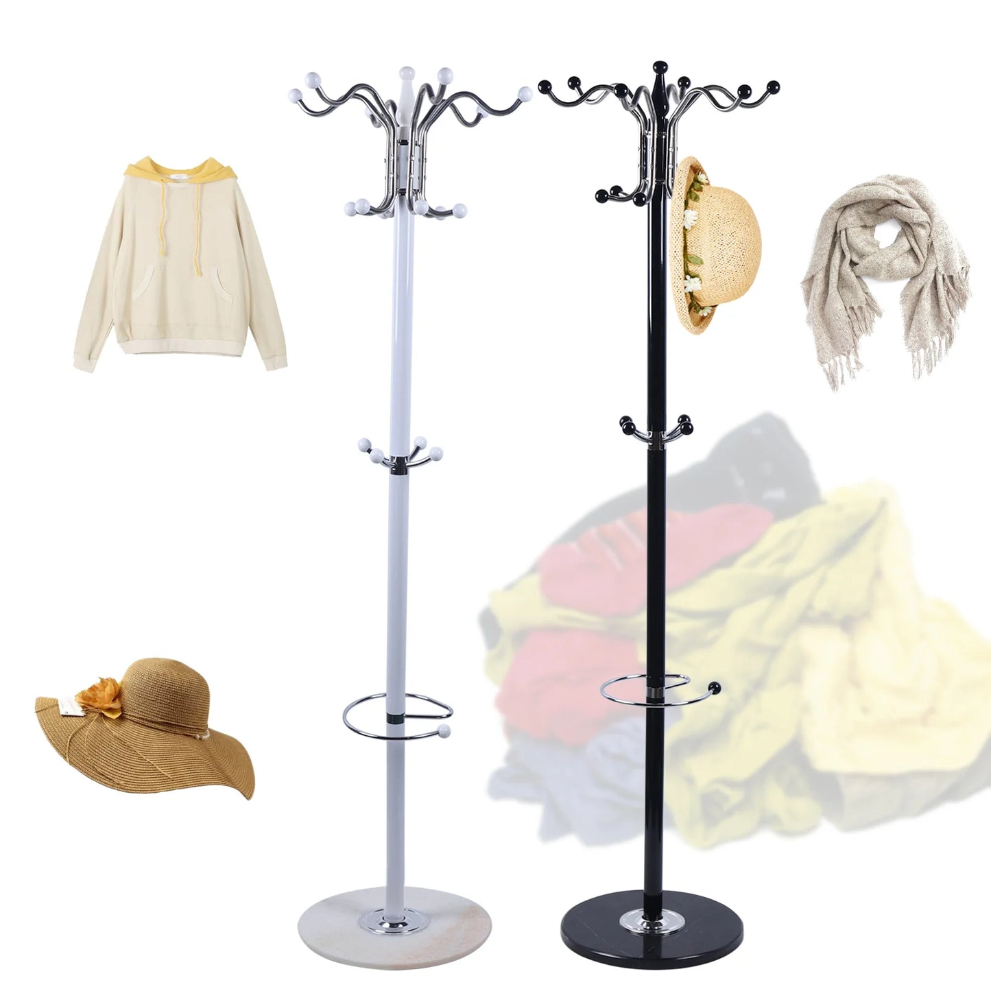 Metal Coat Tree Coat Racks with 16 Hooks Hat Jacket Stand Tree Holder Hanger Rack Marble Base
