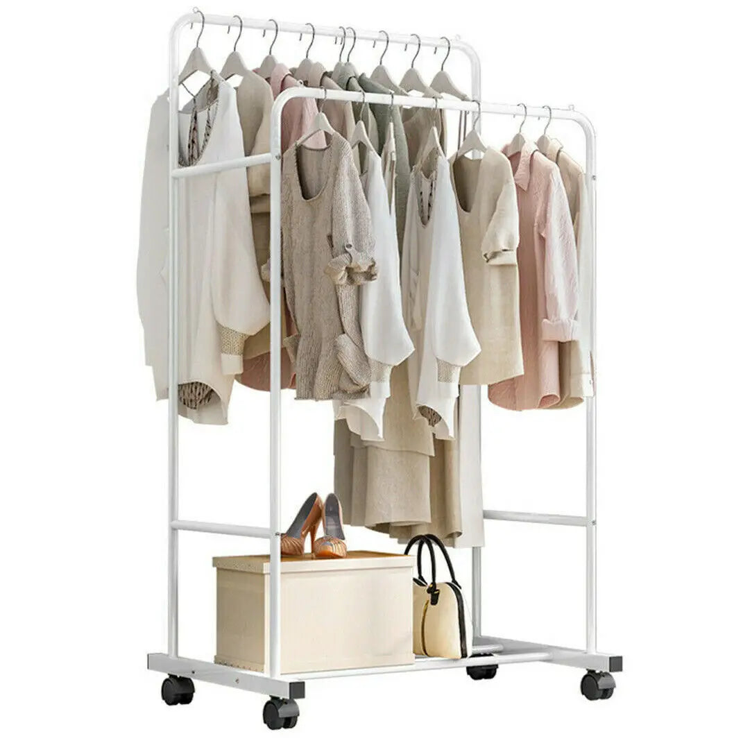 Heavy Duty Rolling Garment Rack Cloth Hanger Stand Metal Storage Shoes Organizer