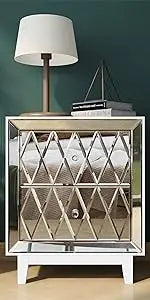 Modern Console Table Mirrored Finished, Glam Style W Silver Entryway Table Inlay with Sparkly Crushed Crystals, 35 inches Contem