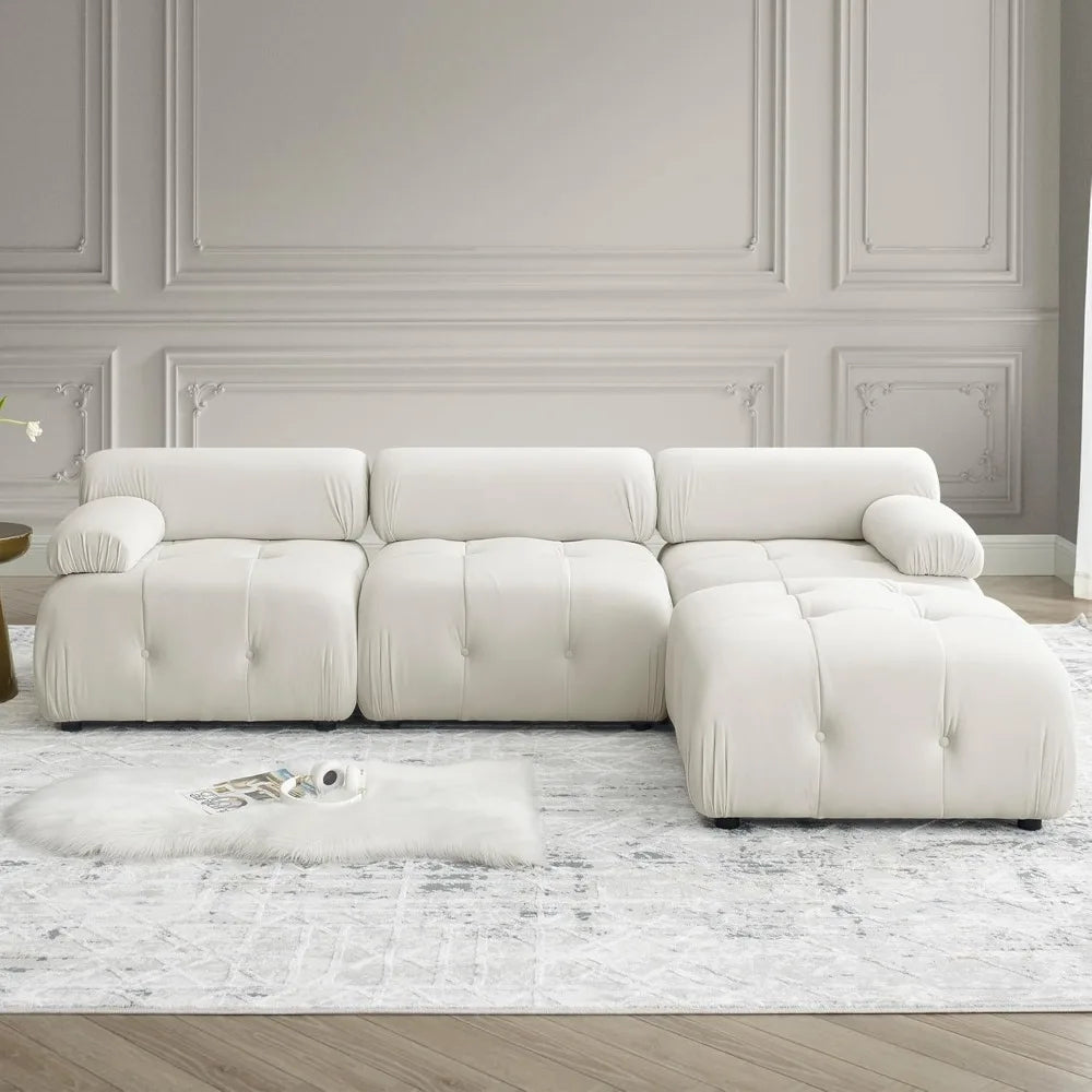 Modular Sectional Sofa,93"Green Velvet Sectional Cloud Couches for Living Room,Modern L-Shaped Sofa for Bedroom Apartment Office