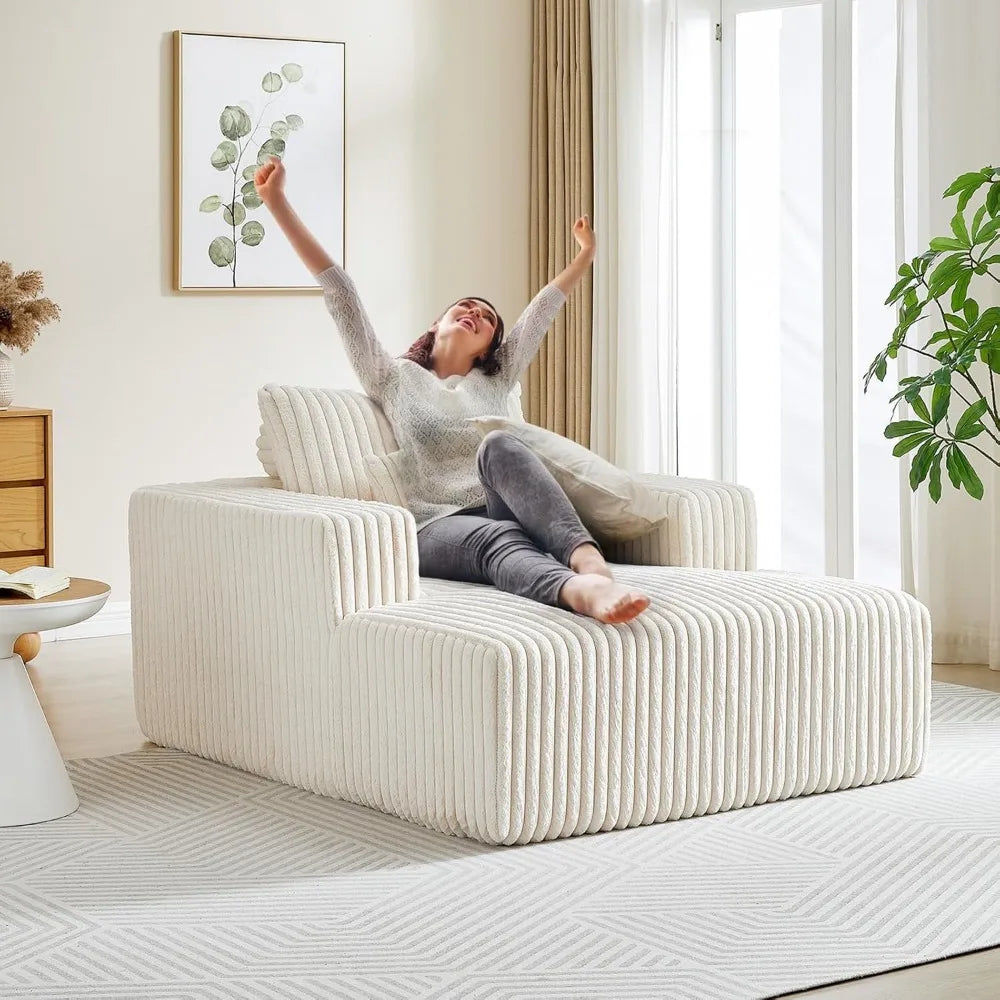 Oversized Chaise Lounge Chair Indoor,48.5" Upholstered Plush Corduroy Sofa W Armrests&Pillows,Comfy Lounge Sofa Deep Seat Sofa