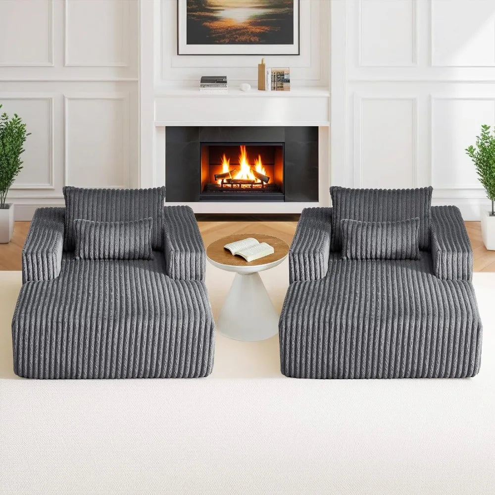 Oversized Chaise Lounge Chair Indoor,48.5" Upholstered Plush Corduroy Sofa W Armrests&Pillows,Comfy Lounge Sofa Deep Seat Sofa