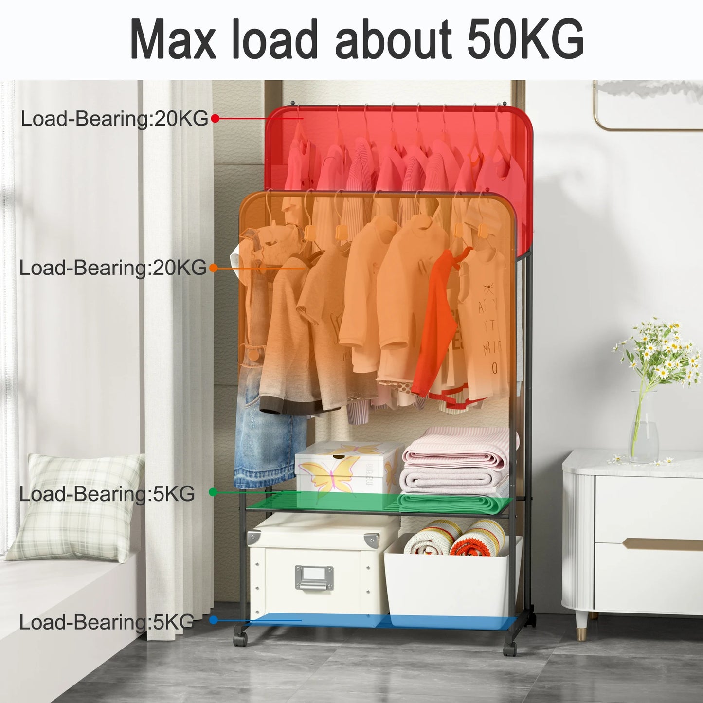 Heavy Duty Rolling Garment Rack Cloth Hanger Stand Metal Storage Shoes Organizer