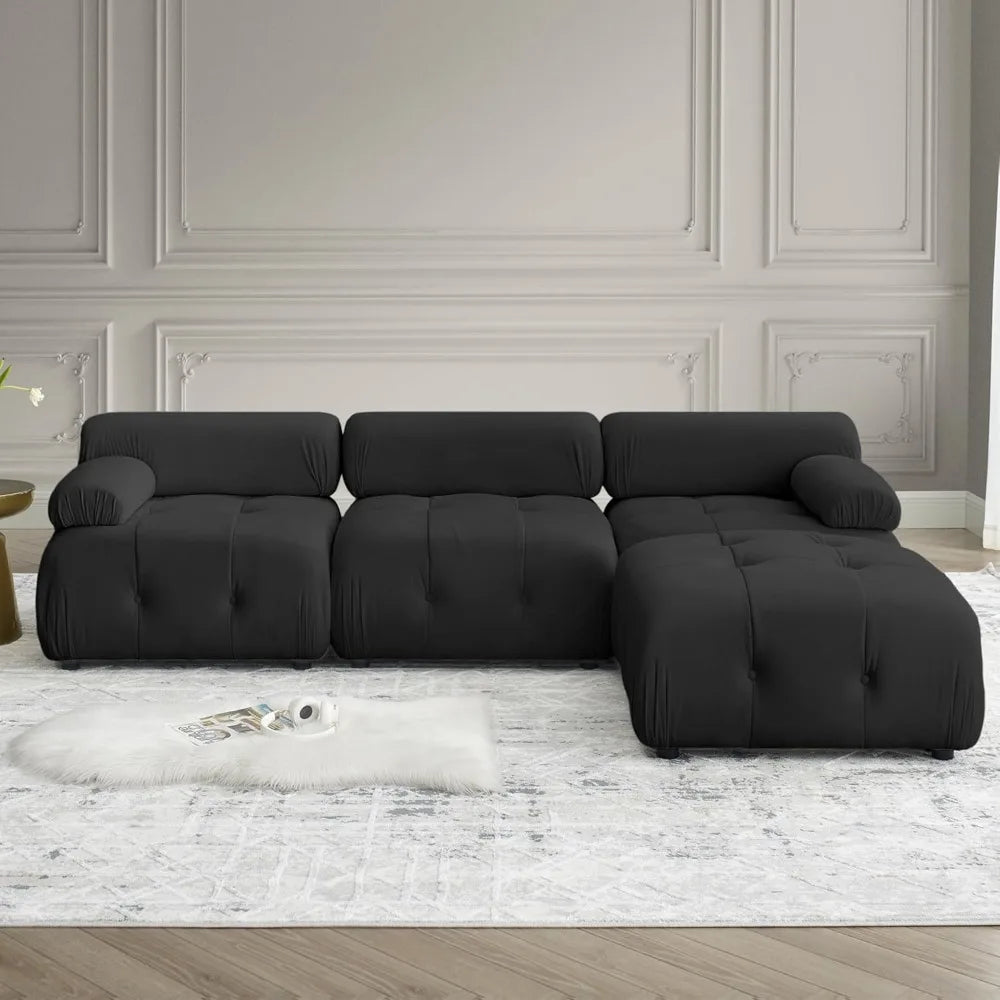 Modular Sectional Sofa,93"Green Velvet Sectional Cloud Couches for Living Room,Modern L-Shaped Sofa for Bedroom Apartment Office