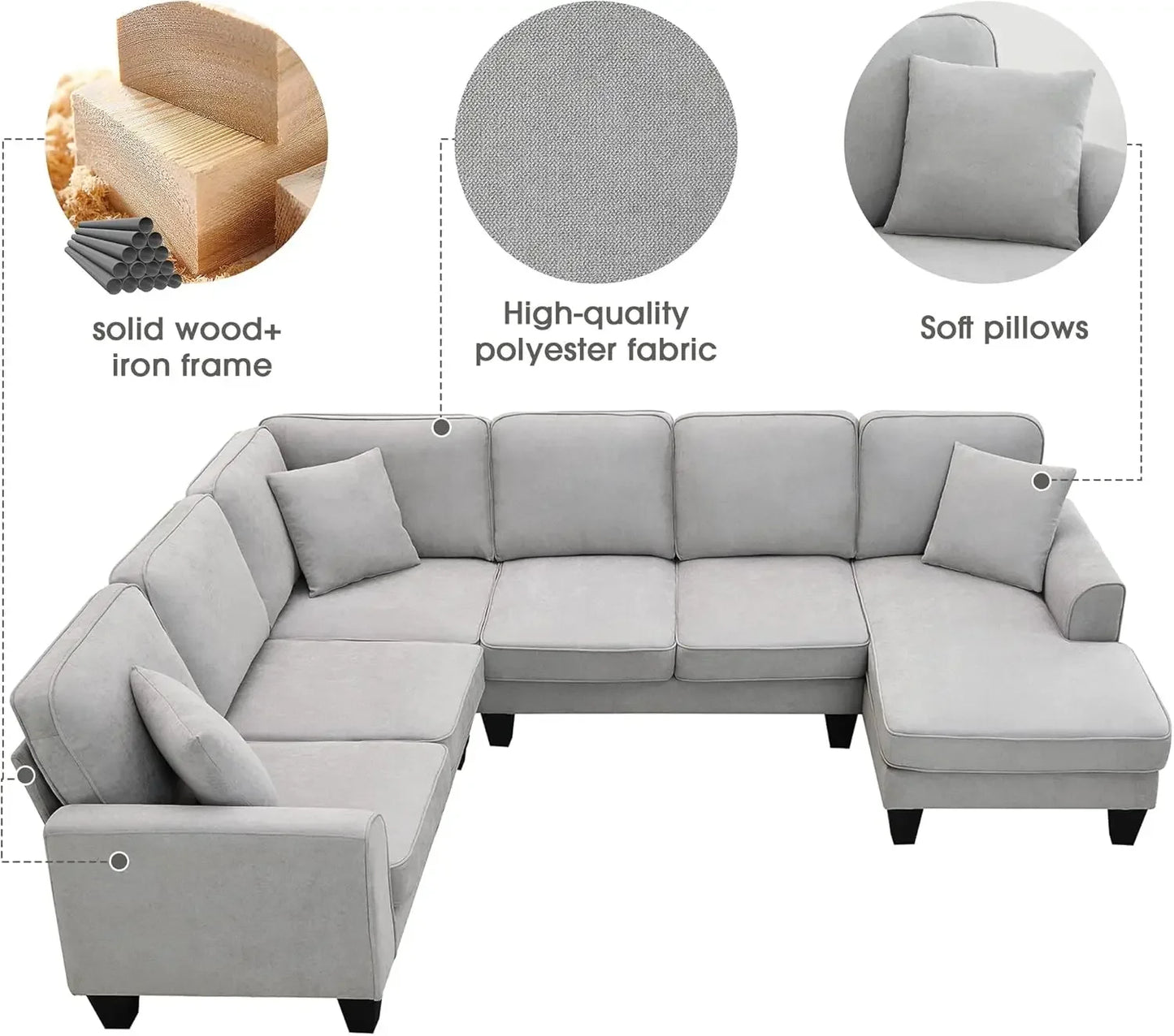 Modern Convertible Sectional Sofa,U Shape Sectional Sofa for Living Room, 7 Seat L Shaped Living Room Sofa Set with Ottoman