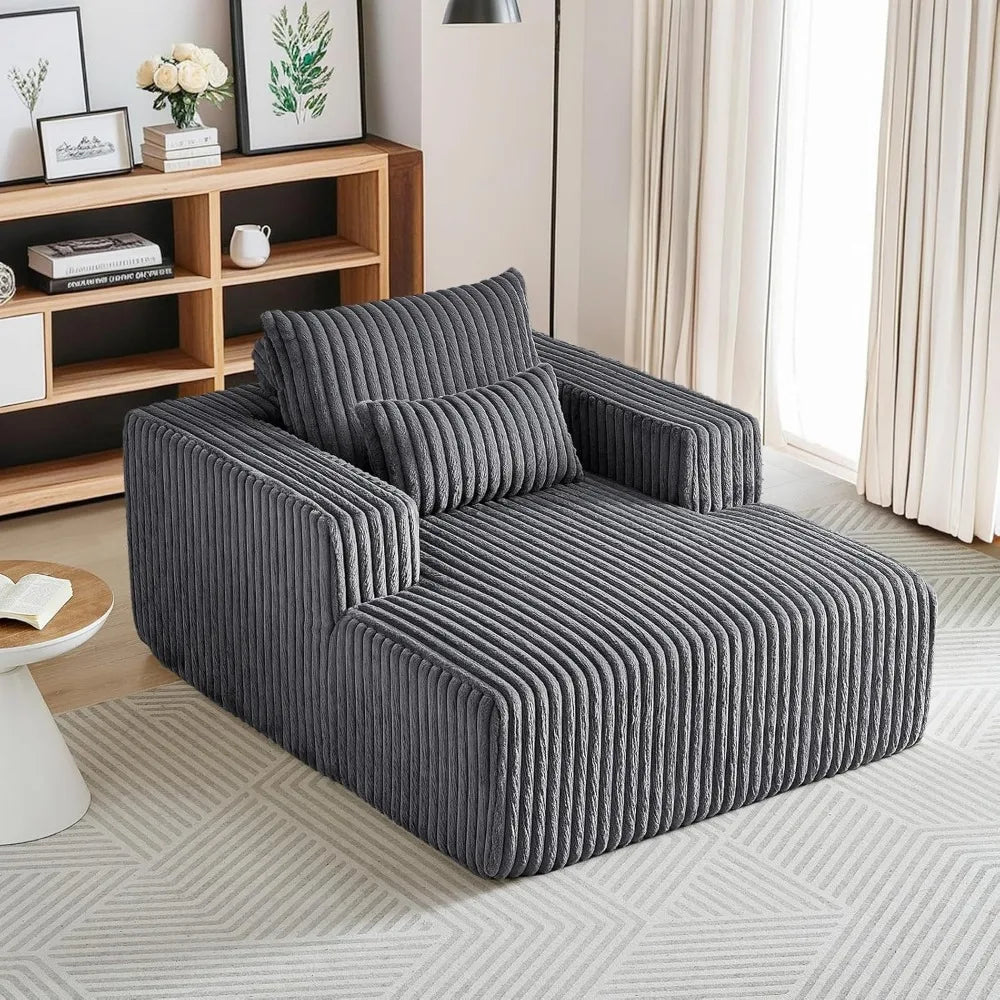 Oversized Chaise Lounge Chair Indoor,48.5" Upholstered Plush Corduroy Sofa W Armrests&Pillows,Comfy Lounge Sofa Deep Seat Sofa