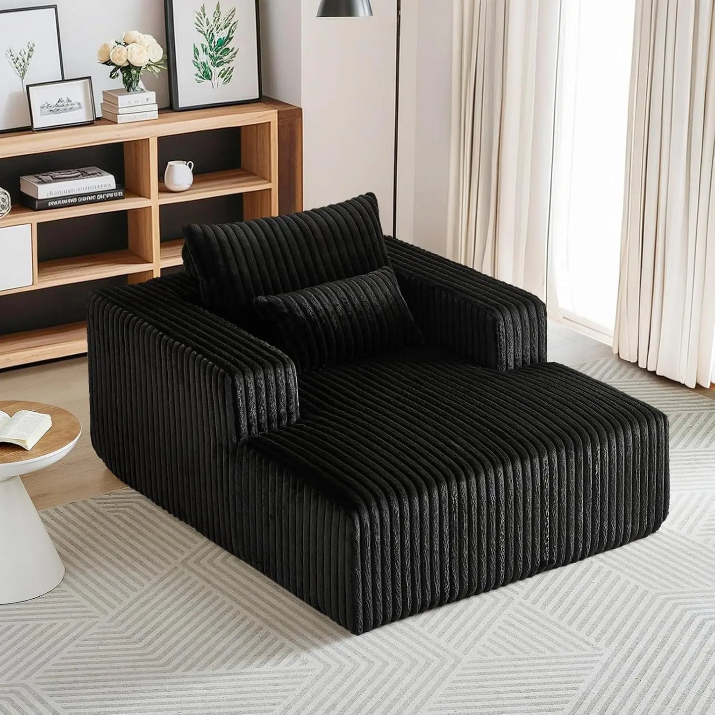 Oversized Chaise Lounge Chair Indoor,48.5" Upholstered Plush Corduroy Sofa W Armrests&Pillows,Comfy Lounge Sofa Deep Seat Sofa