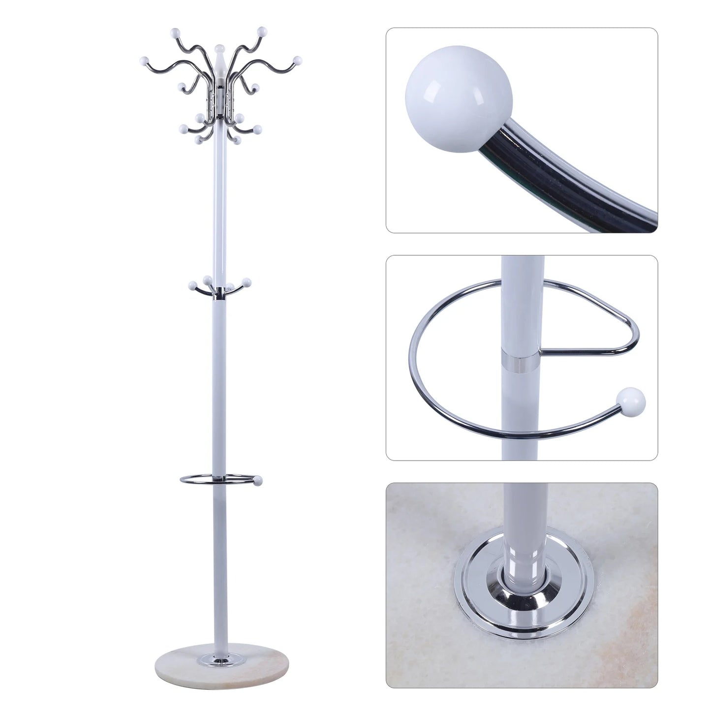 Metal Coat Tree Coat Racks with 16 Hooks Hat Jacket Stand Tree Holder Hanger Rack Marble Base