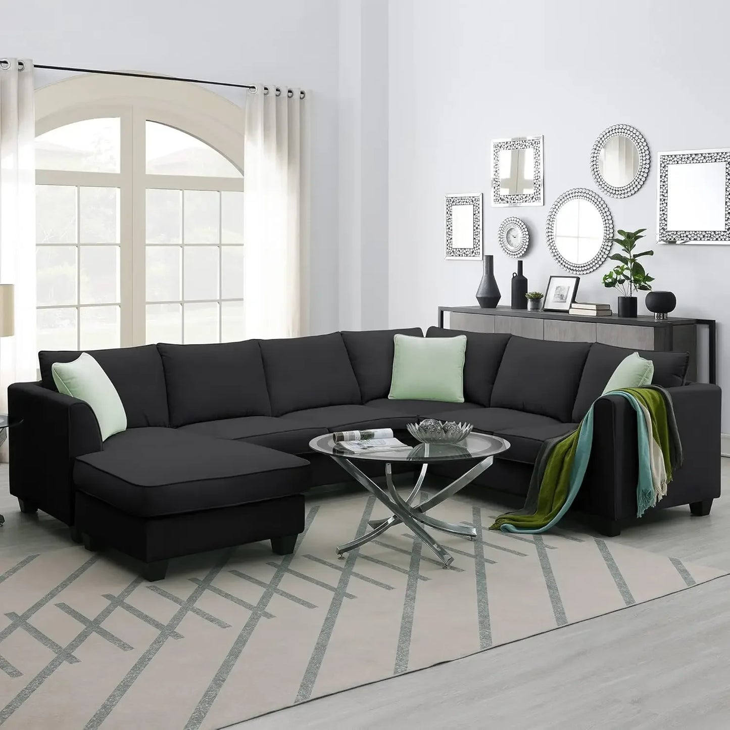 Modern Convertible Sectional Sofa,U Shape Sectional Sofa for Living Room, 7 Seat L Shaped Living Room Sofa Set with Ottoman