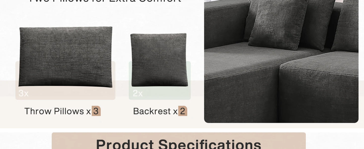 Modern L-shaped Sofa, Lounge Chair Sofa, 116 Inch Modular Floor Combination Sofa, Deep Soft Cushion Comfortable Sofa
