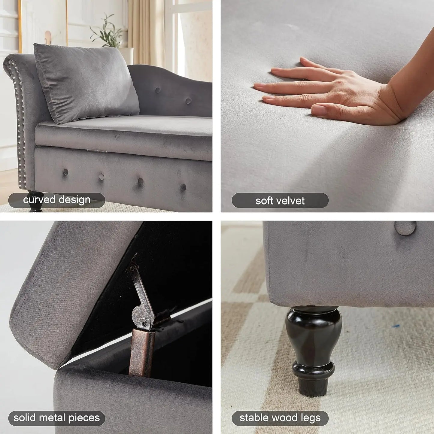 Lounge Indoor with Storage, Upholstered Chaise Lounges Couch with Pillow for Living Room, Bedroom and Office, Modern Nail