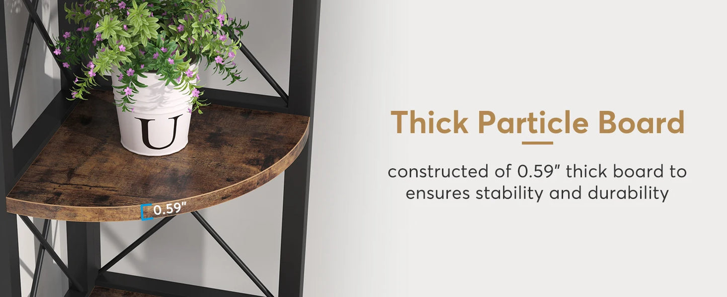 Tribesigns 6 Tier Corner Shelf, Rustic Corner Bookshelf Small Bookcase Corner Storage Rack Plant Stand for Living Room