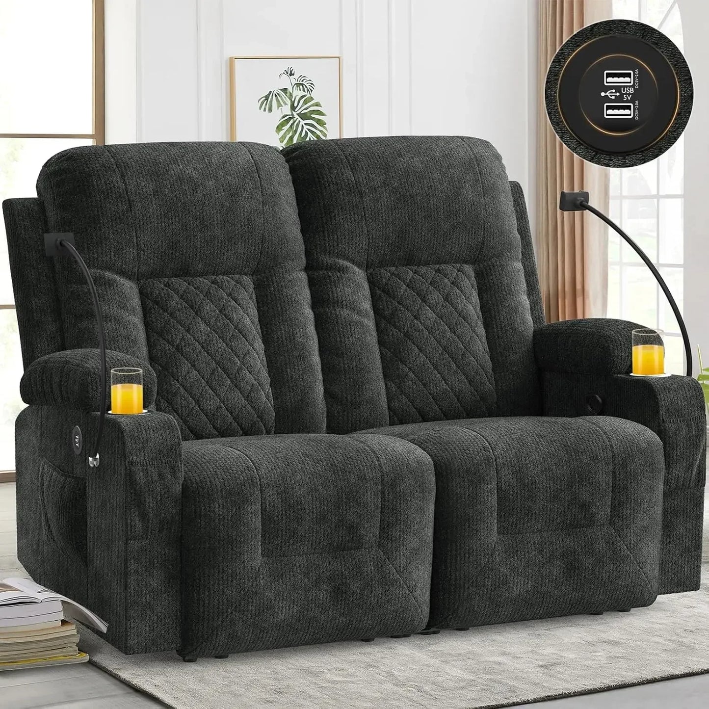 Loveseat Recliner Sofa, 2 Seater Reclining Loveseat Sofa, PU Leather Recliner Loveseat Couch, Modern Recliner Chair for Living