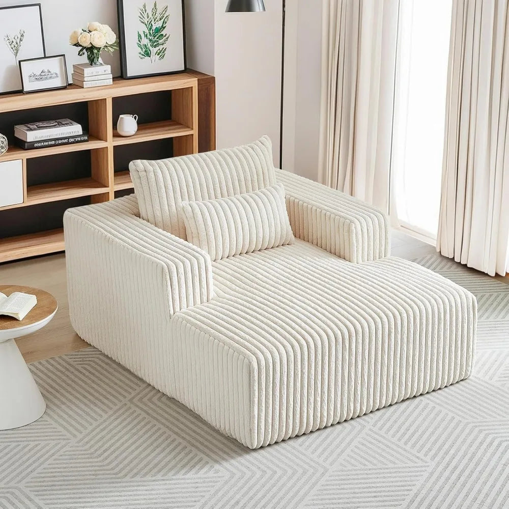 Oversized Chaise Lounge Chair Indoor,48.5" Upholstered Plush Corduroy Sofa W Armrests&Pillows,Comfy Lounge Sofa Deep Seat Sofa