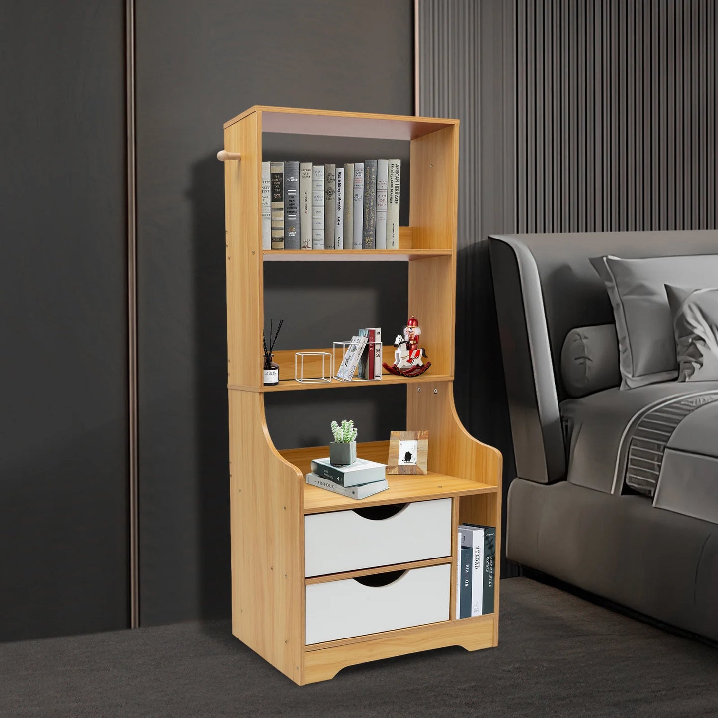 Modern End Table Wood Nightstand Side Table Cabinet Bedside Table with 2 Drawers