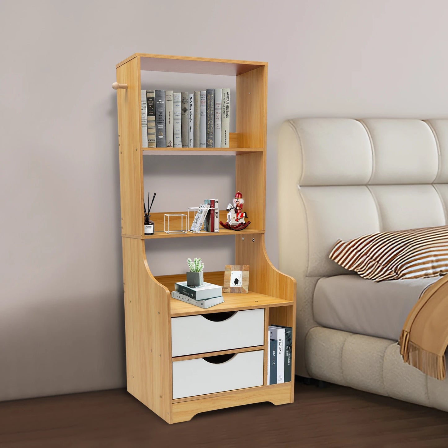Modern End Table Wood Nightstand Side Table Cabinet Bedside Table with 2 Drawers