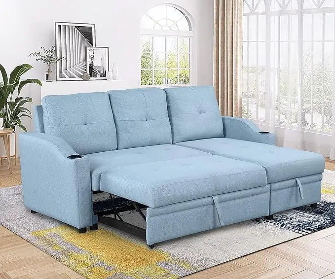 Modern Convertible Sleeper Sofa Bed, Seat Lounge Sofa w/Reclining Backrest,Toss Pillows,Sofa Couch Pullout Bed for Living Room