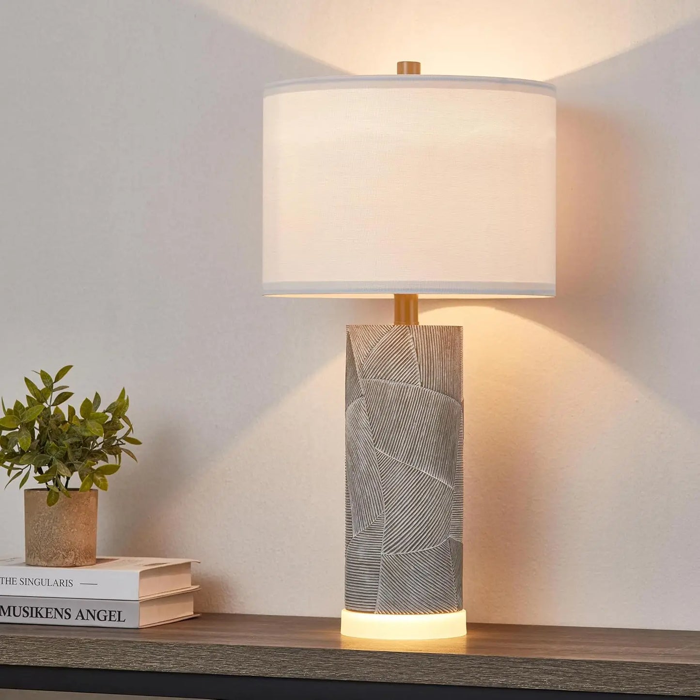 23.25 Table Lamps for Living Room Set of 2 Distressed Gray Table Lamps with Luminous LED Base Bedside Table Lamps for Bedroo