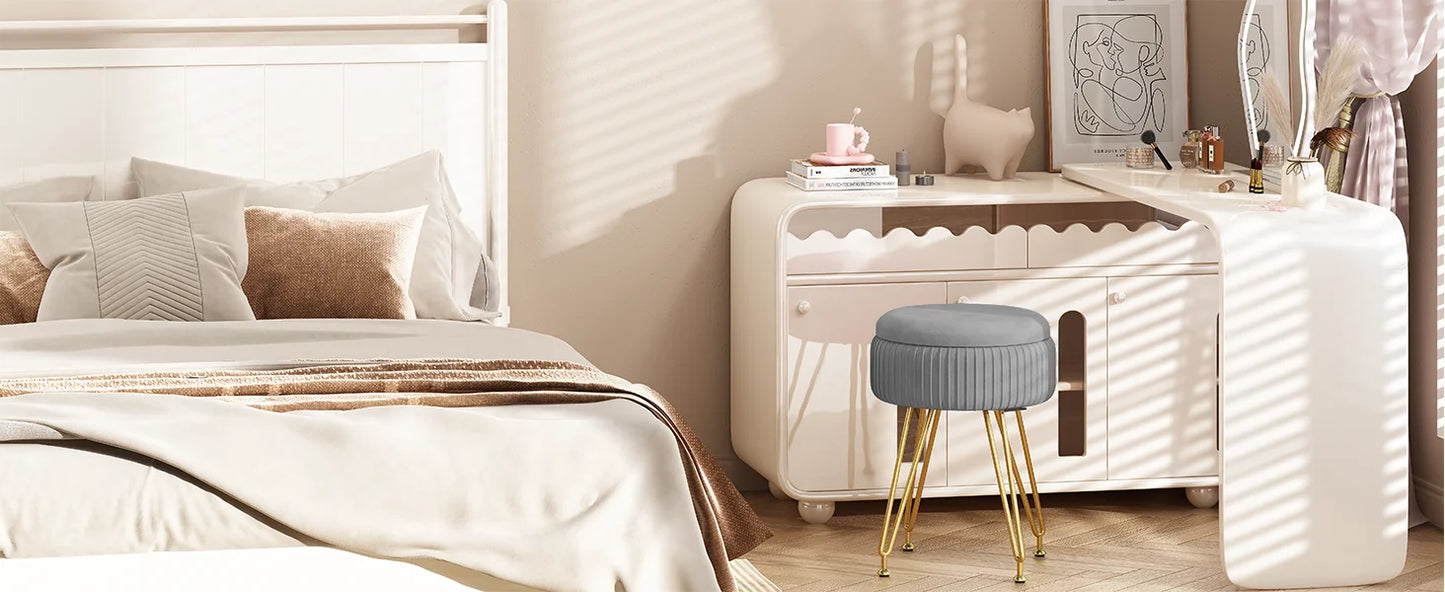 Redlife Velvet Vanity Stool Chair with Storage Multifunctional Makeup Chair Footrest with Anti-Slip Feet for Living Room Bedroom