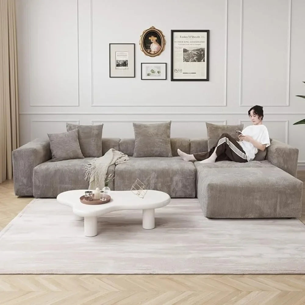 Modern Sectional Couch Sofa,Corduroy Modular Sectional Couch with Chaise Ottoman,Oversized Soft Couches for Living Room