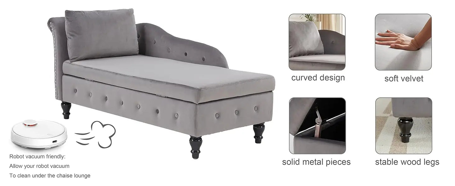 Lounge Indoor with Storage, Upholstered Chaise Lounges Couch with Pillow for Living Room, Bedroom and Office, Modern Nail