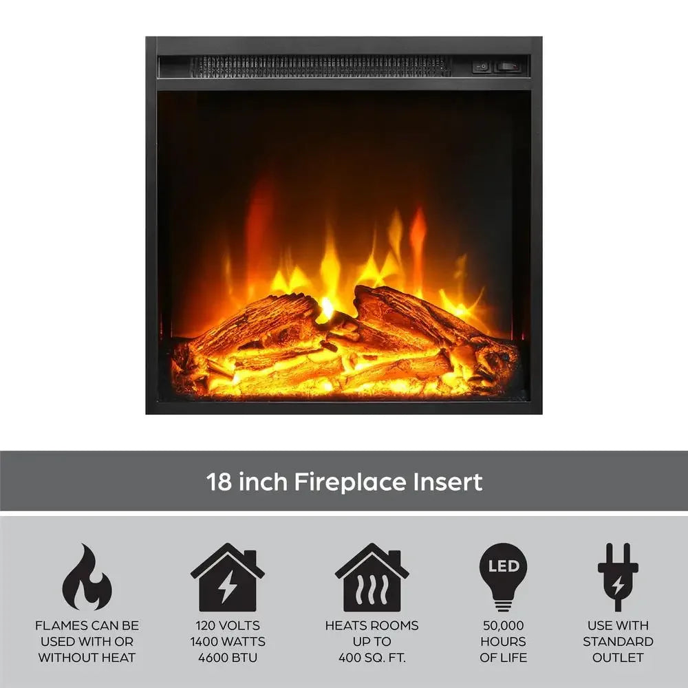 Electric Fireplace TV Stand Black Oak Media Storage Console Heater LED Flames Adjustable Shelves 55" TV 47.44"x15.67"x18.58" H