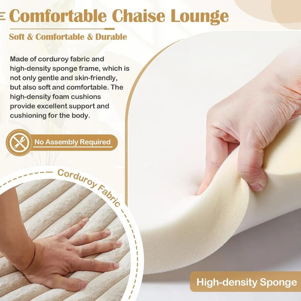 Oversized Chaise Lounge Chair Indoor,48.5" Upholstered Plush Corduroy Sofa W Armrests&Pillows,Comfy Lounge Sofa Deep Seat Sofa