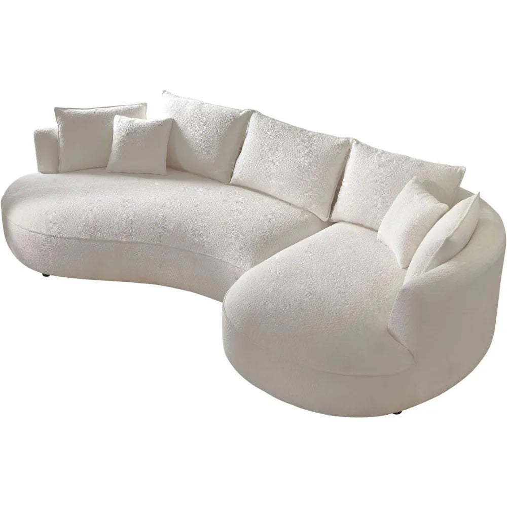 124.8" Modern Curved Sofa Couch, Upholstery Boucle Sofa Couch with Pillows, Right Hand Facing Sectional Boucle Fabric Couch