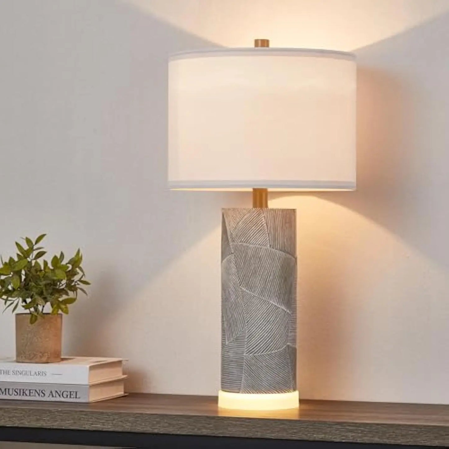 23.25 Table Lamps for Living Room Set of 2 Distressed Gray Table Lamps with Luminous LED Base Bedside Table Lamps for Bedroo