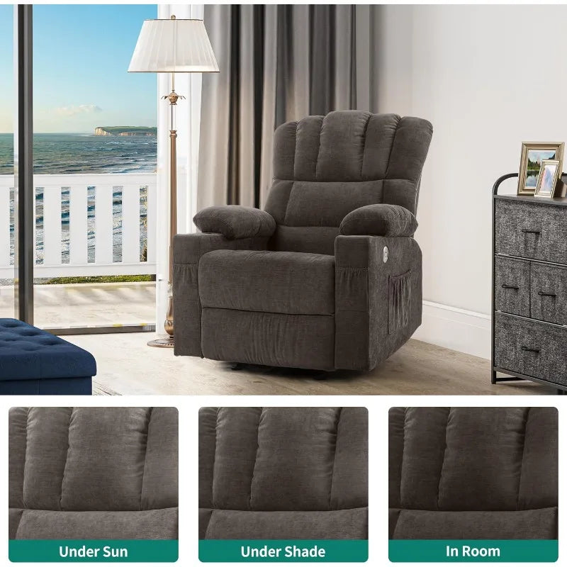 Glider Rocker Recliner Chair with Massage and Heat, Fabric Recliner Chair,Manual Rocking Recliner Chair with 2 Cup Holders