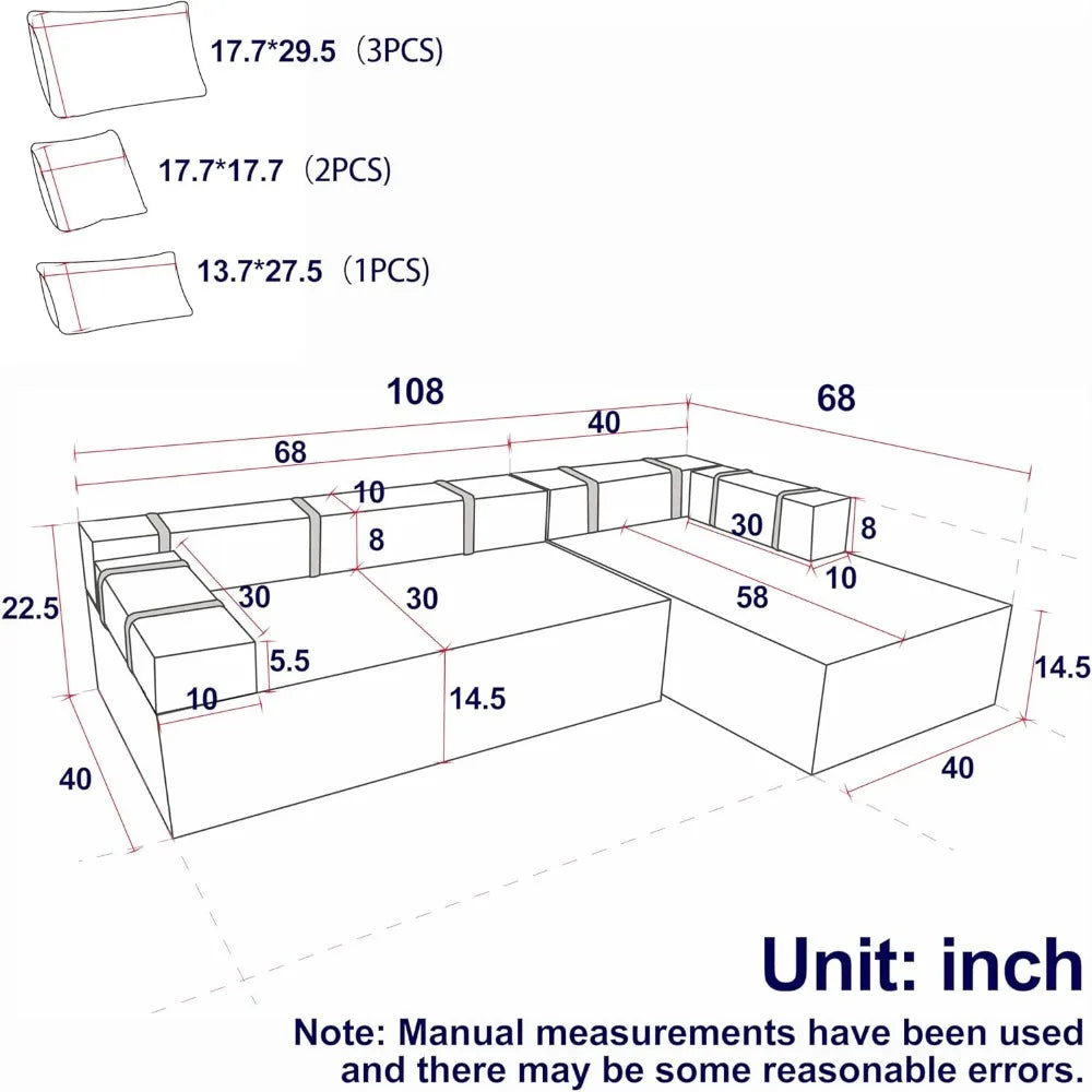 Modular Sectional Sofa,for Living Room Modern Minimalist Couches with Right Side Chaise,No Assembly,Sectional Sofas