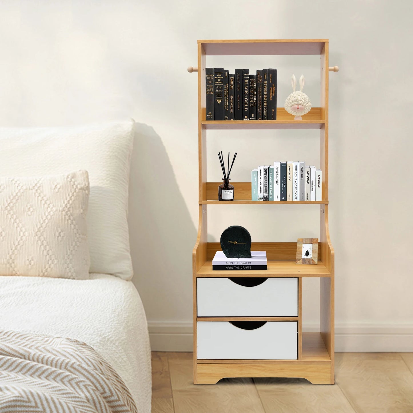 Modern End Table Wood Nightstand Side Table Cabinet Bedside Table with 2 Drawers