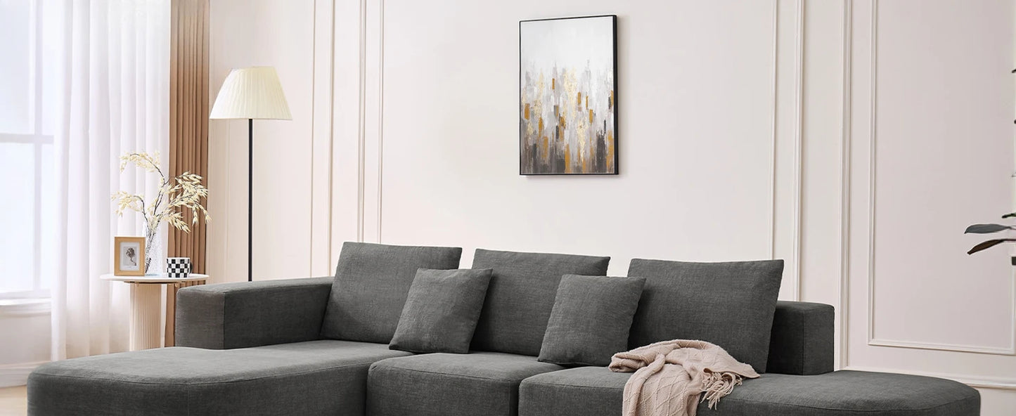 Modern L-shaped Sofa, Lounge Chair Sofa, 116 Inch Modular Floor Combination Sofa, Deep Soft Cushion Comfortable Sofa