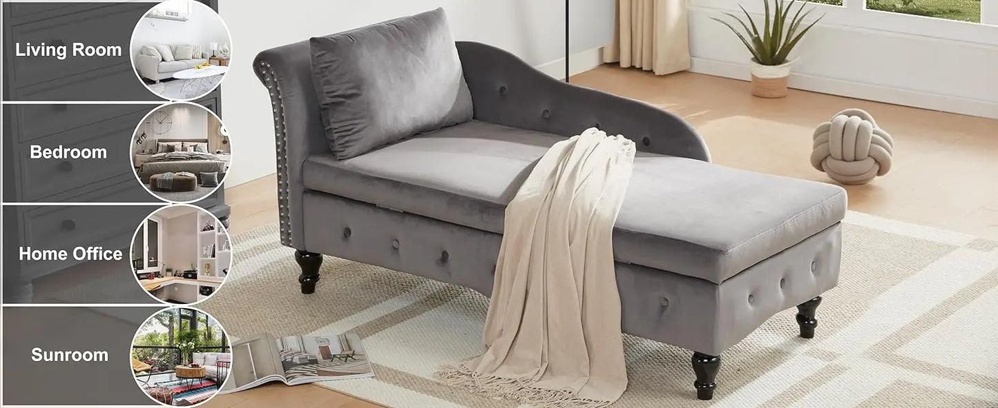 Lounge Indoor with Storage, Upholstered Chaise Lounges Couch with Pillow for Living Room, Bedroom and Office, Modern Nail