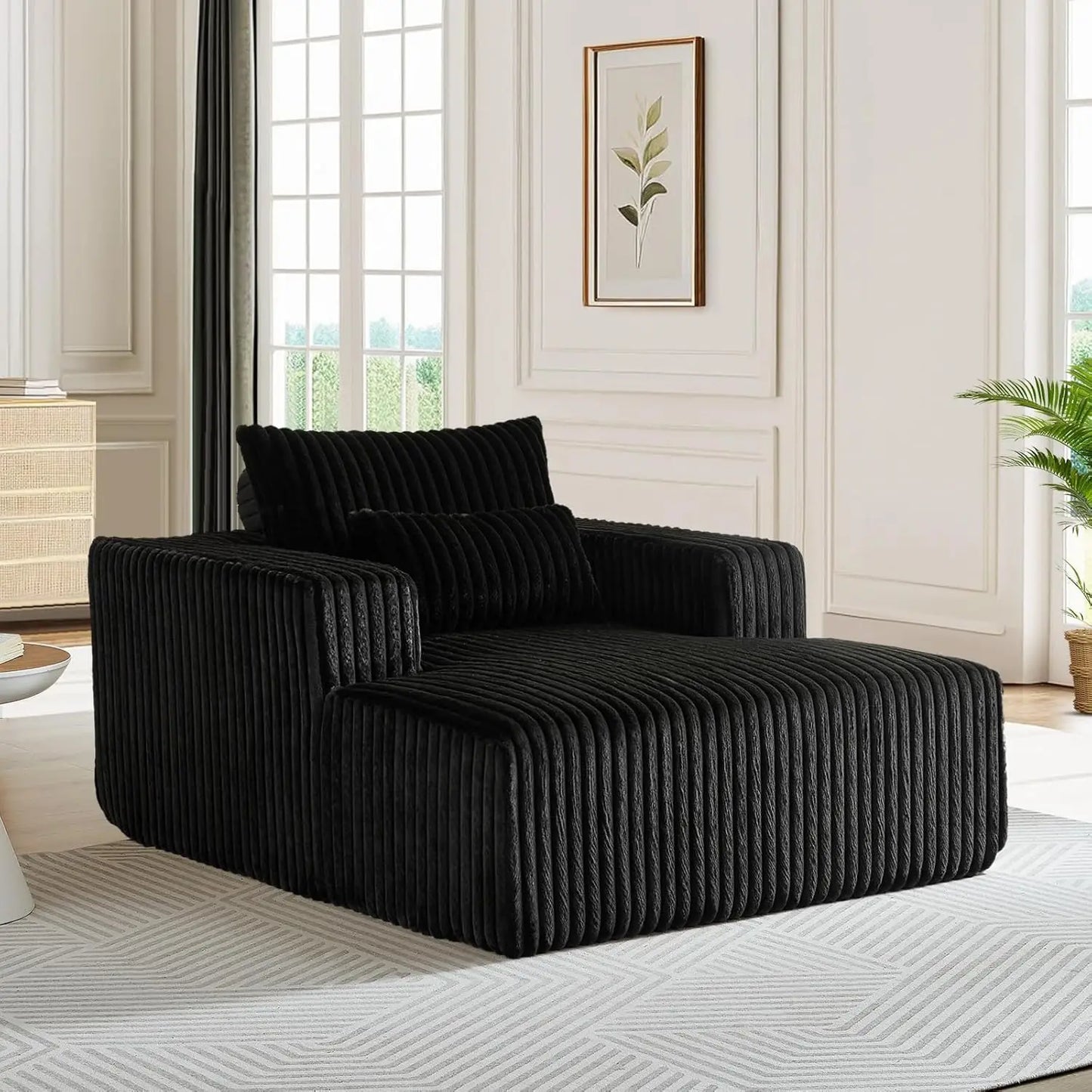 Oversized Chaise Lounge Chair Indoor,48.5" Upholstered Plush Corduroy Sofa W Armrests&Pillows,Comfy Lounge Sofa Deep Seat Sofa