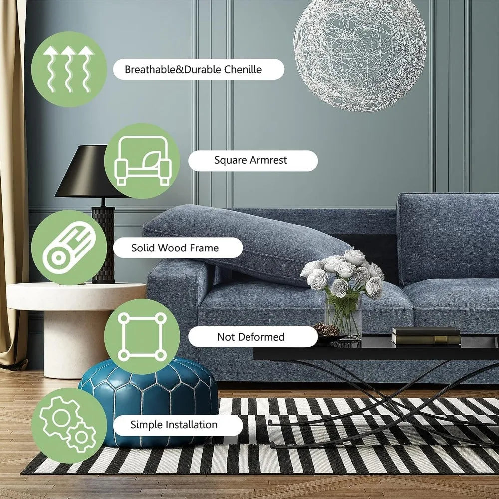 Couches for Living Room, Modern Chenille Couches and Sofas Living Room Furniture with Metal, Removable Cushion/Easy to Install