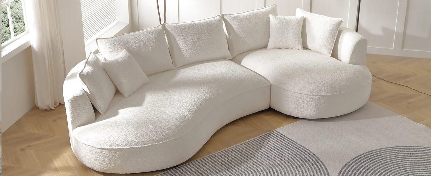 124.8" Modern Curved Sofa Couch, Upholstery Boucle Sofa Couch with Pillows, Right Hand Facing Sectional Boucle Fabric Couch