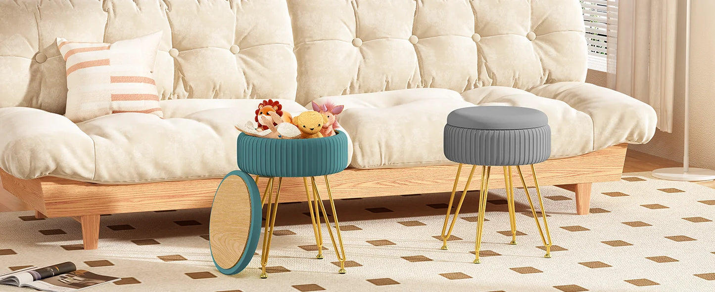 Redlife Velvet Vanity Stool Chair with Storage Multifunctional Makeup Chair Footrest with Anti-Slip Feet for Living Room Bedroom
