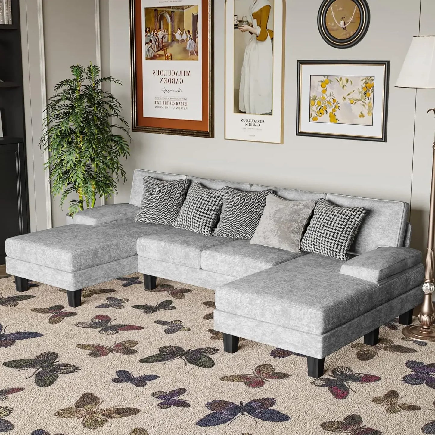 YESHOMY Convertible Sectional Sofa U-Shaped Couch with Soft Modern Cotton Chenille Fabric for Living Room, Oversized Seats with