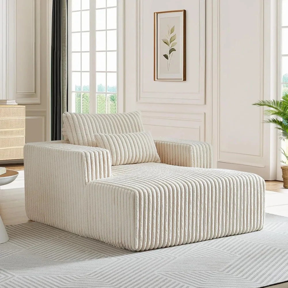 Oversized Chaise Lounge Chair Indoor,48.5" Upholstered Plush Corduroy Sofa W Armrests&Pillows,Comfy Lounge Sofa Deep Seat Sofa