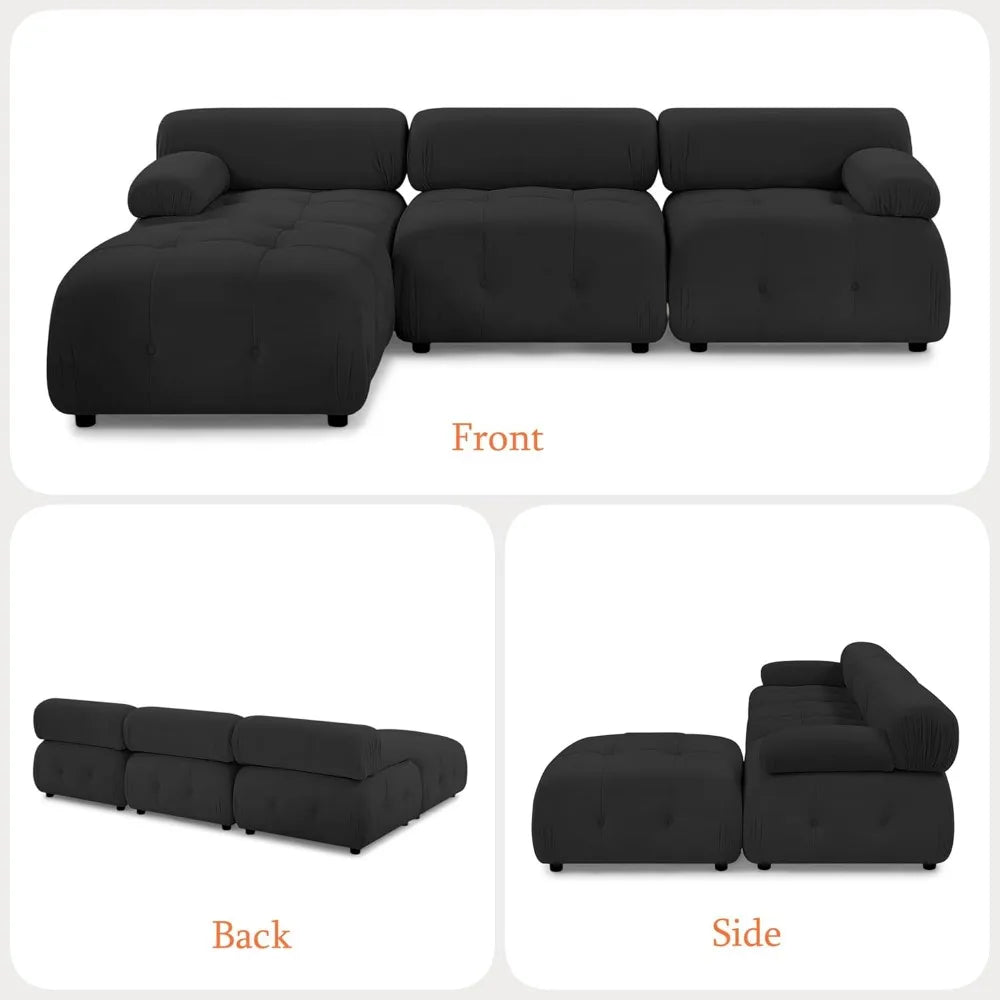 Modular Sectional Sofa,93"Green Velvet Sectional Cloud Couches for Living Room,Modern L-Shaped Sofa for Bedroom Apartment Office