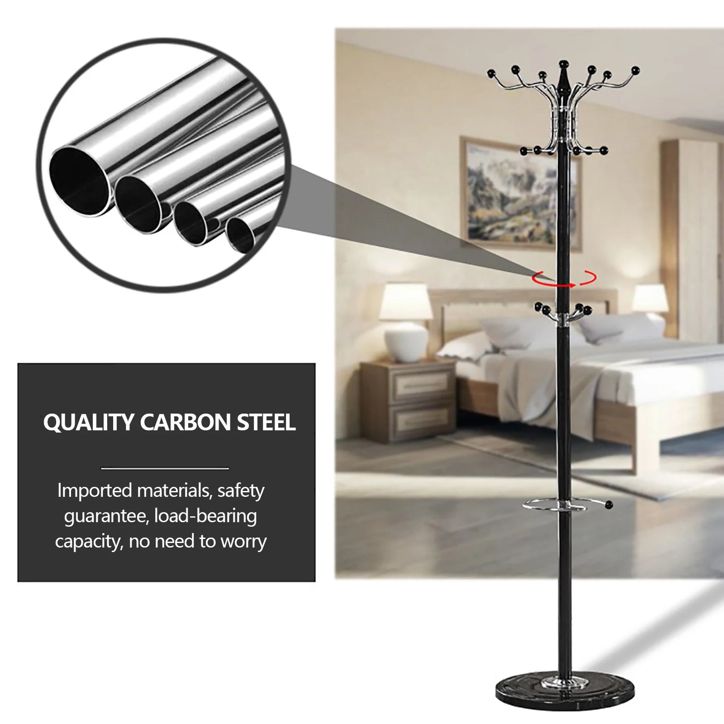 Metal Coat Tree Coat Racks with 16 Hooks Hat Jacket Stand Tree Holder Hanger Rack Marble Base