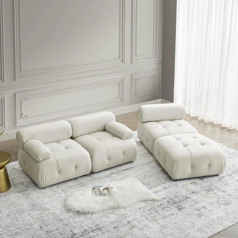 Modular Sectional Sofa,93"Green Velvet Sectional Cloud Couches for Living Room,Modern L-Shaped Sofa for Bedroom Apartment Office