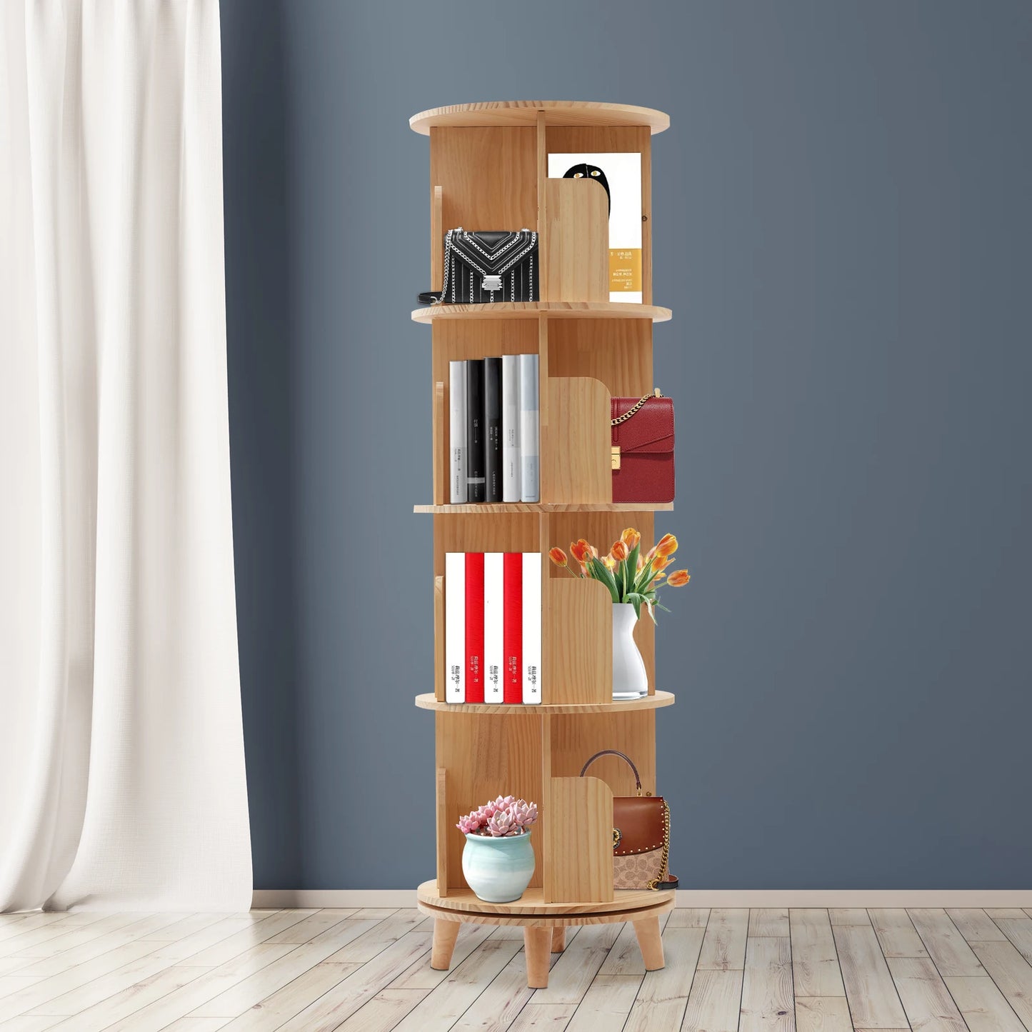Revolving Bookstand 360 Display Floor Standing Bookcase Storage Rack for Kids and Adults Multi-Functional Bookshelf Organizer